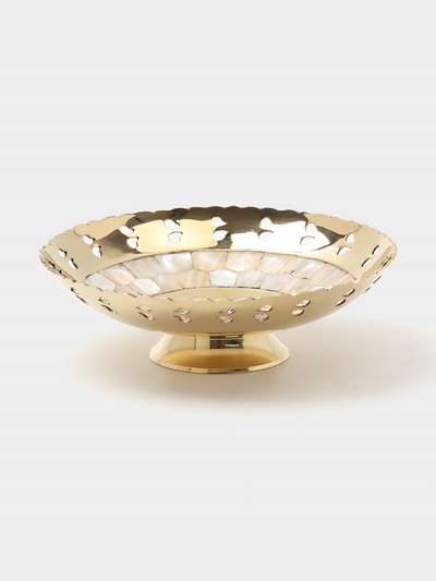 Чаша «Золотой павлин», 16.5×16.5×5 см, латунь с перламутром
