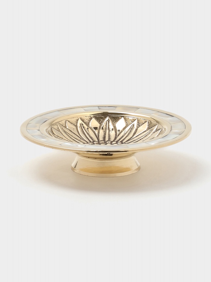 Блюдо сервировочное на ножке «Подсолнух», 11×11×2.5 см, латунь с перламутром - Фото 1