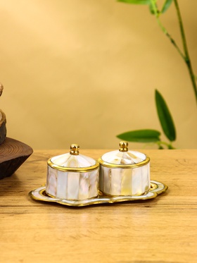 Набор шкатулок на тарелочке «Сокровища Агры», латунь с перламутром, 9×13×5 см