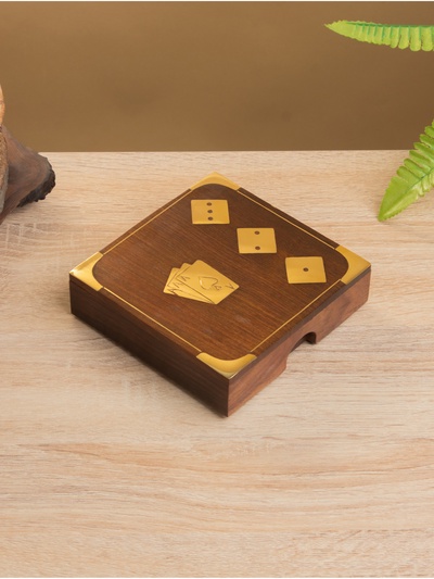 Шкатулка для хранения игральных карт, 12.5×12.5 см, дерево шишам, латунь