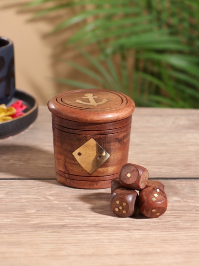 Кости игральные в шкатулке, 6.5×6.5×6 см, дерево шишам, латунь