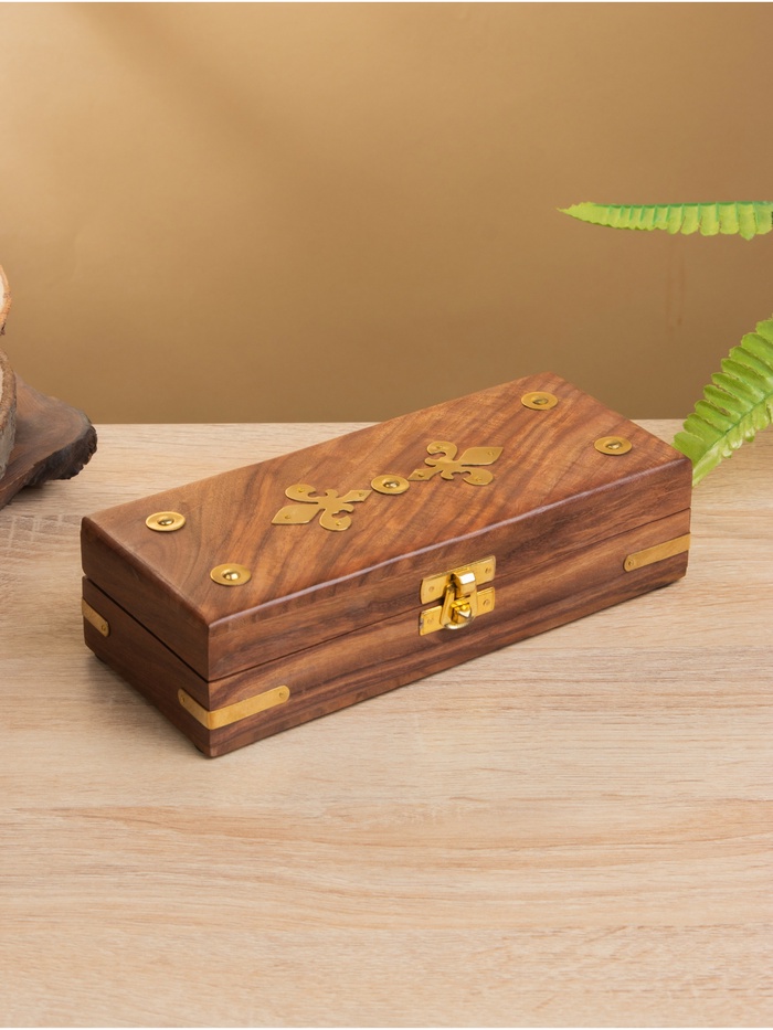 Шкатулка «Лилия», 20×8×5 см, дерево шишам, латунь - Фото 1