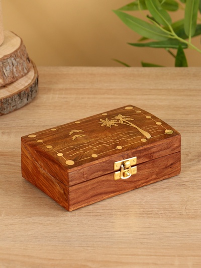 Шкатулка «Дельфины», 15.5×10.5×5.5 см, дерево шишам, латунь