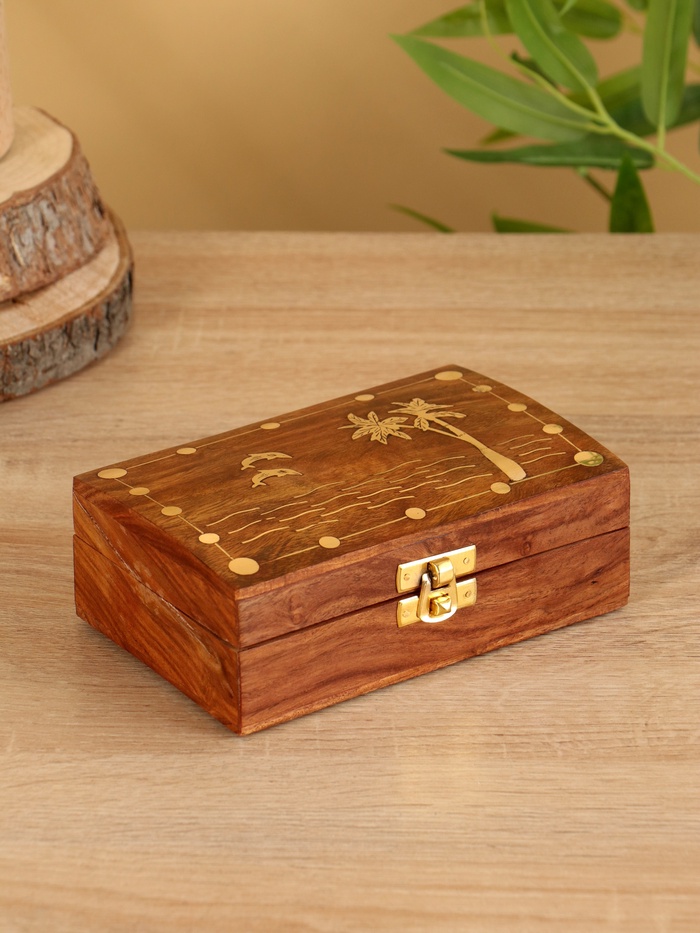 Шкатулка «Дельфины», 15.5×10.5×5.5 см, дерево шишам, латунь - Фото 1