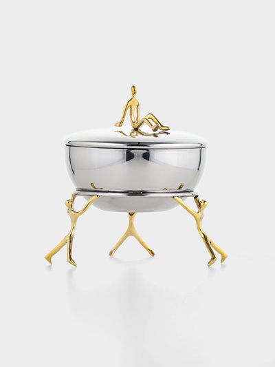 Салатник на подставке с крышкой «Дружба», 18×18×18 см, нержавеющая сталь, золотистый