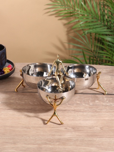 Менажница «Единство», 3 чаши, 27×27×14 см, нержавеющая сталь, латунь