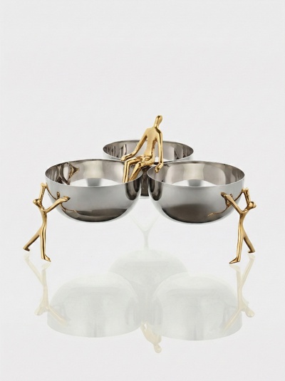 Менажница «Единство», 3 чаши, 27×27×14 см, нержавеющая сталь, латунь