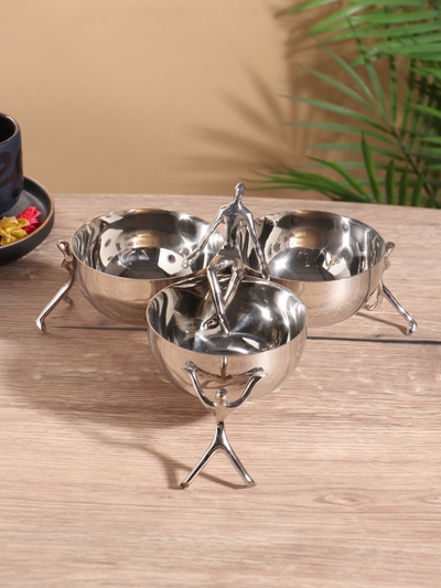 Менажница «Единство», 3 чаши, 27×27×14 см, нержавеющая сталь, латунь