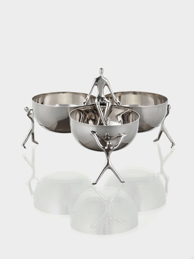 Менажница «Единство», 3 чаши, 27×27×14 см, нержавеющая сталь, латунь