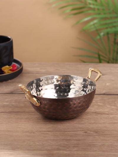 Салатник с ручками, 16×12.5×7, см, нержавеющая сталь, латунь, покрытие антик