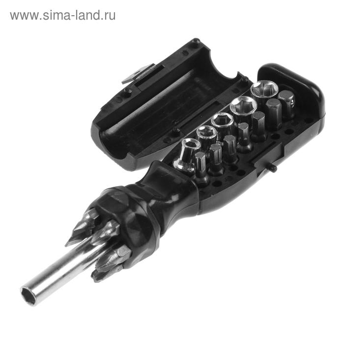 Отвертка с набором бит и головок ТУНДРА, 19 предметов - Фото 1