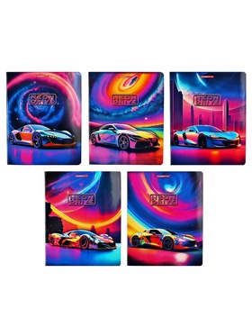 Тетрадь 48 листов, в клетку, Neon Drive, мелованный картон, МИКС (комплект 4 шт)