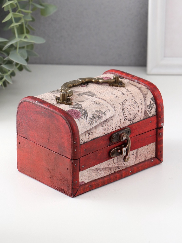 УЦЕНКА Шкатулка для украшений «Сундучок. Письма из далека», дерево, 12×9×8.5 см - Фото 1