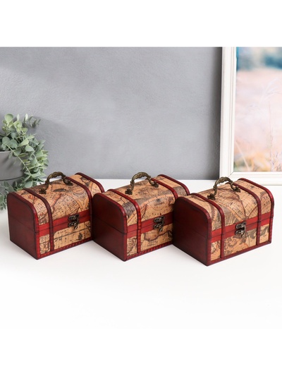 УЦЕНКА Шкатулка для украшений «Сундук под старину. Карта путешественника», 11×17.5×11.5 см