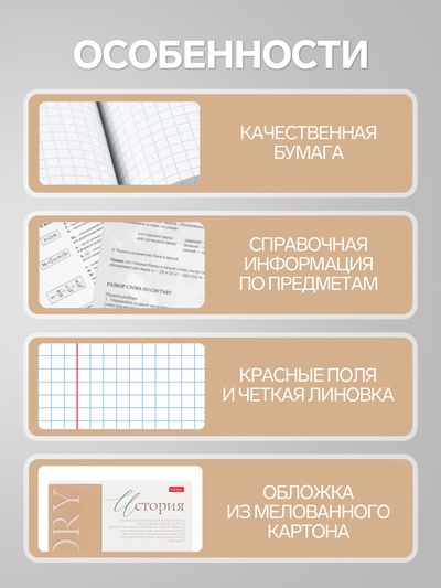 Предметная тетрадь по истории Hatber «Буквица», 48 листов, в клетку, со справочным материалом, обложка из мелованного картона