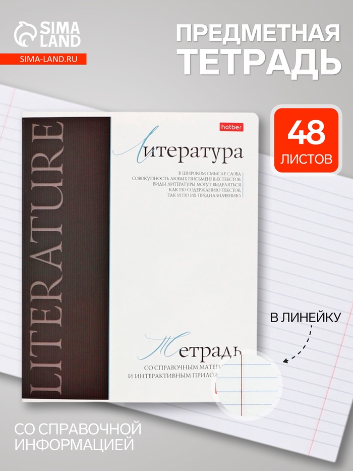 Предметная тетрадь по литературе Hatber «Буквица», 48 листов, в линейку, со справочным материалом, обложка из мелованного картона - Фото 1