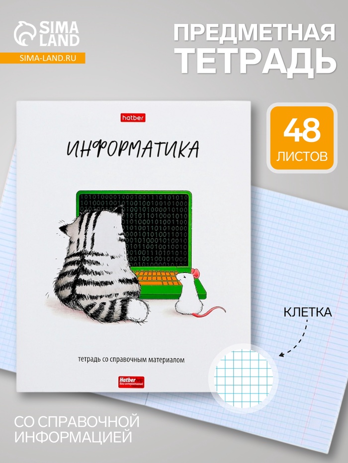Предметная тетрадь по информатике Hatber «Приключения кота Пирожка», 48 листов, в клетку, со справочным материалом, обложка из мелованной бумаг... - Фото 1
