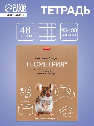 Тетрадь 48 листов в клетку «Мой любимый предмет» Геометрия, белые листы