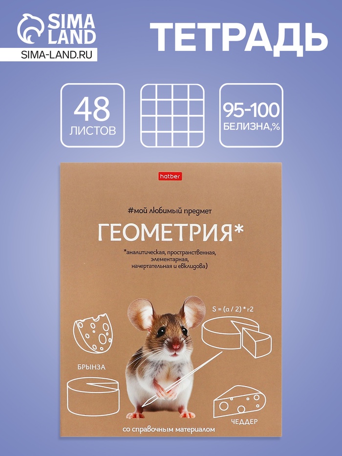 Тетрадь 48 листов в клетку «Мой любимый предмет» Геометрия, белые листы - Фото 1