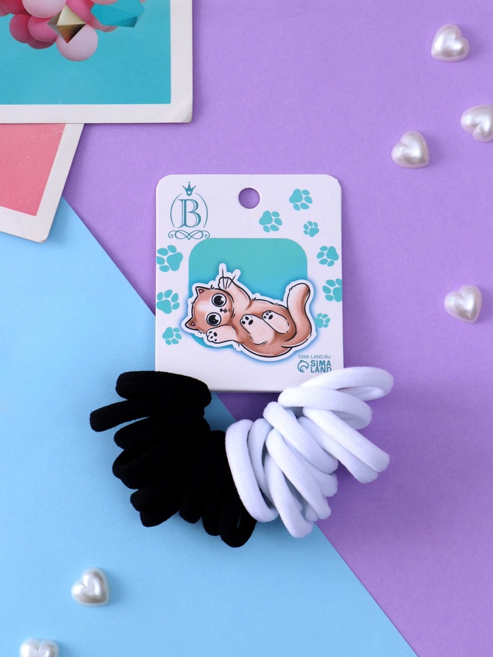 Резинки для волос Выбражулька «Кисонька», набор 20 шт., игра, 2.5 см, чёрные, белые - Фото 1