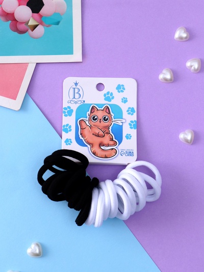 Резинки для волос Выбражулька «Кисонька», набор 20 шт., лапка, 2.5 см, чёрные, белые