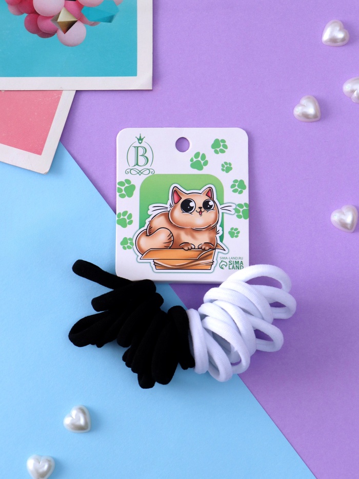 Резинки для волос Выбражулька «Кисонька», набор 20 шт., домик, 2.5 см, чёрные, белые - Фото 1