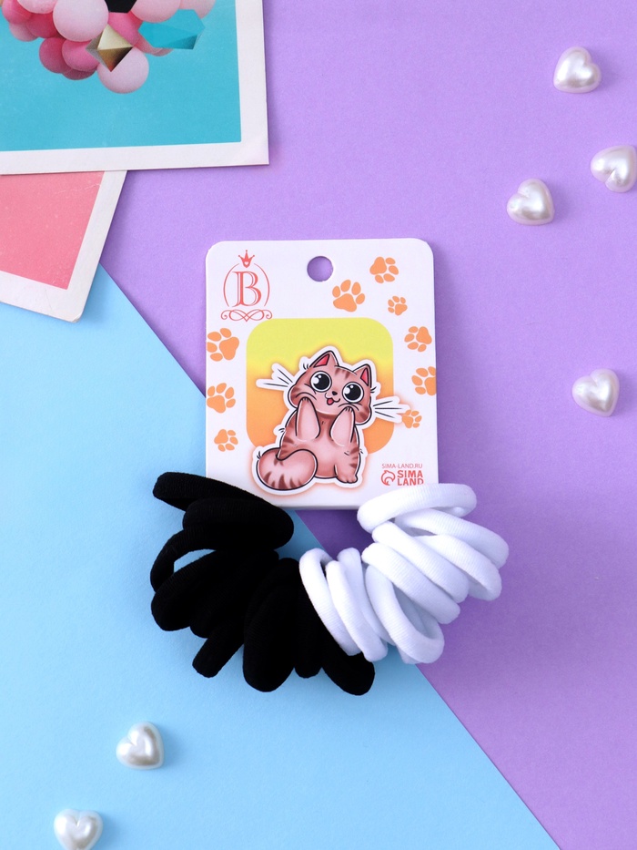 Резинки для волос Выбражулька «Кисонька», набор 20 шт., восторг, 2.5 см, чёрные, белые - Фото 1