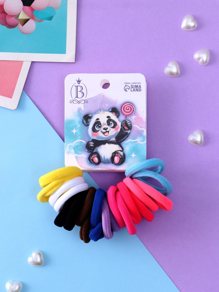 Резинки для волос «Панда», набор 20 шт., леденец, 2.5 см, МИКС - Фото 1