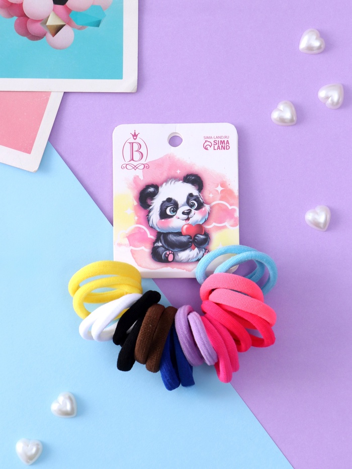 Резинки для волос «Панда», набор 20 шт., сердце, 2.5 см, МИКС - Фото 1