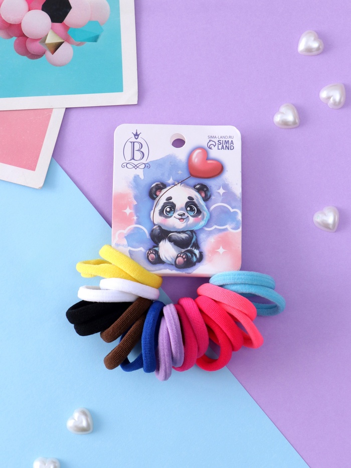 Резинки для волос «Панда», набор 20 шт., шарик-сердце, 2.5 см, МИКС - Фото 1