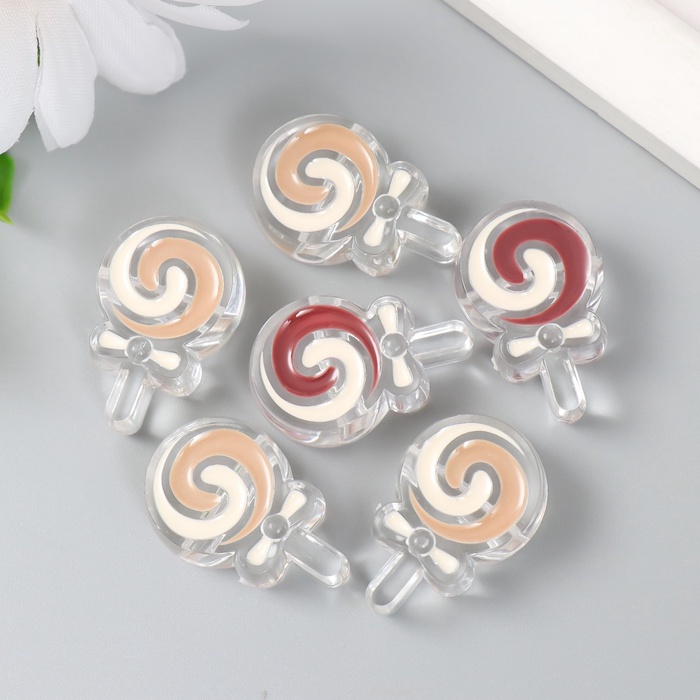 Набор бусин пластик «Кофейный аромат, Леденец на палочке», глянец, набор 6 шт., 1.8×2.8×0.9 см