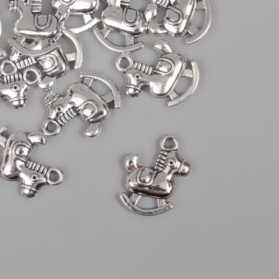 Декор для творчества, новогодняя подвеска «Игрушечный конь», серебро, набор 15 шт., 1.4×1.8 см