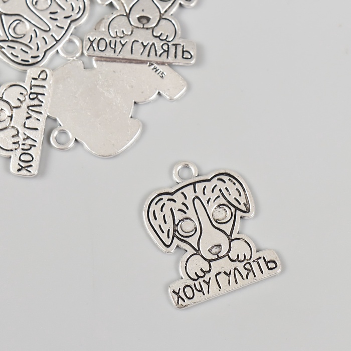 Металлический элемент, декоративная подвеска «Пёсик: Хочу гулять», набор 5 шт., 2.1×2.5 см