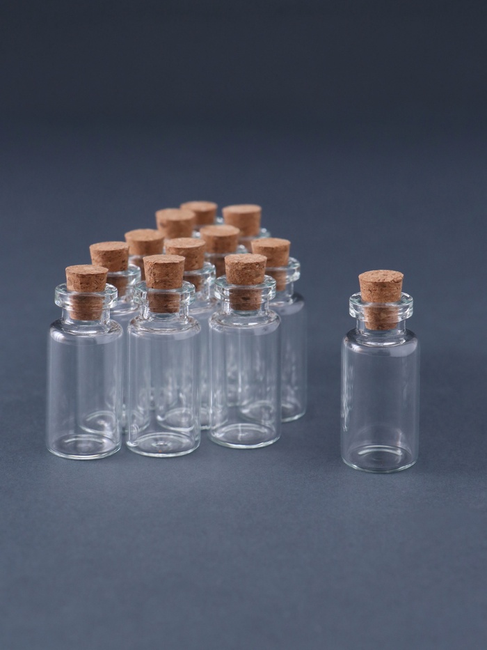 Баночка для хранения с пробкой, стекло, для творчества и декора, 3 мл, набор 12 шт., 3.5×1.6×1.6 см