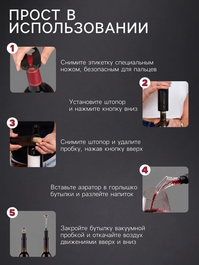 Набор сомелье электрический Luazon LSH-04, пробка, аэратор, штопор, от батареек 4хАА