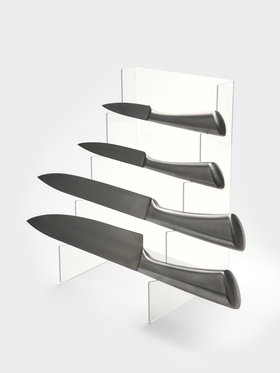Подставка под ножи 15×15×25 см, 4 места, оргстекло 2 мм, прозрачный, В ЗАЩИТНОЙ ПЛЁНКЕ
