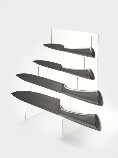 Подставка под ножи 15×15×25 см, 4 места, оргстекло 2 мм, прозрачный, В ЗАЩИТНОЙ ПЛЁНКЕ