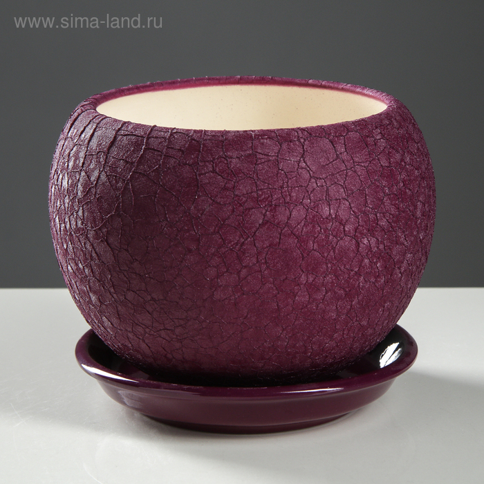 Горшок для цветов "Шар", шёлк, фиолетовый, керамика, 1.4 л - Фото 1