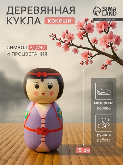 Японская кукла кокеши «Зои», 7×7.5×15 см