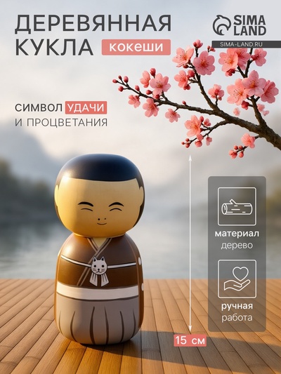 Японская кукла кокеши «Макото», 7×7.5×15 см