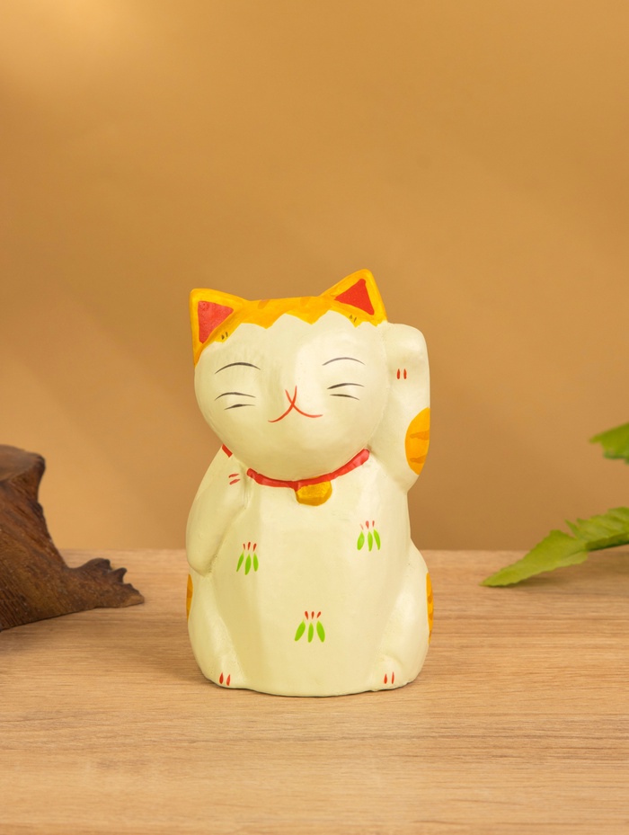 Сувенир «Кошка Неко», 6×6×11 см, дерево, оранжевый