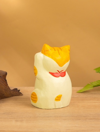 Сувенир «Кошка Неко», 6×6×11 см, дерево, оранжевый