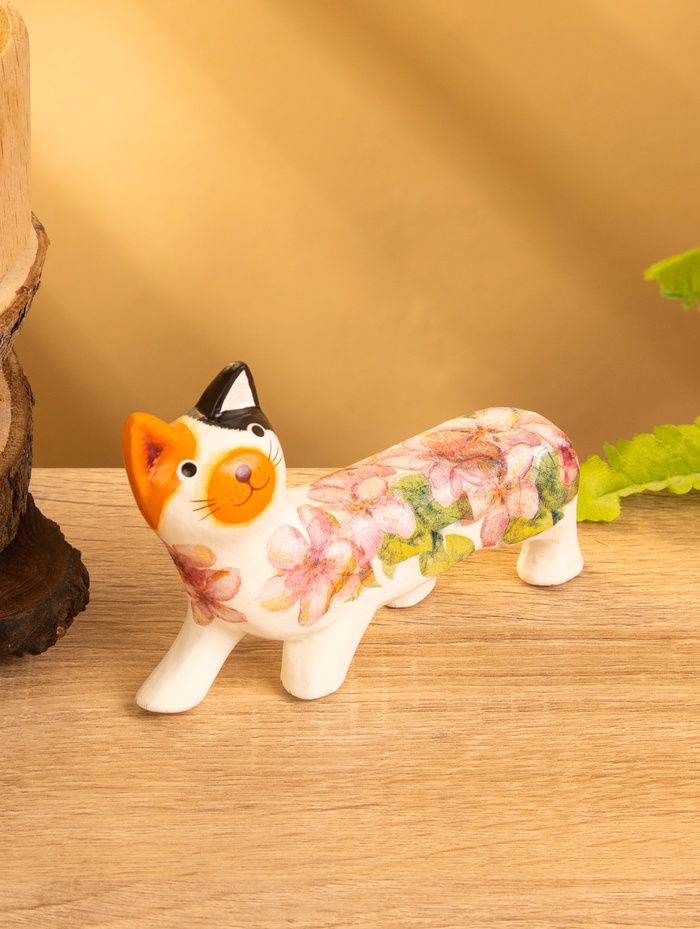 Сувенир «Котик в цветах», 13×3×9 см, дерево, бело-оранжевый