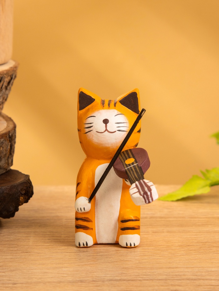 Сувенир «Кот скрипач», 3.5×8×8 см, дерево, оранжевый - Фото 1