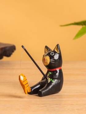 Сувенир «Кот рыбак», 3×6×7 см, дерево, чёрный 10465129