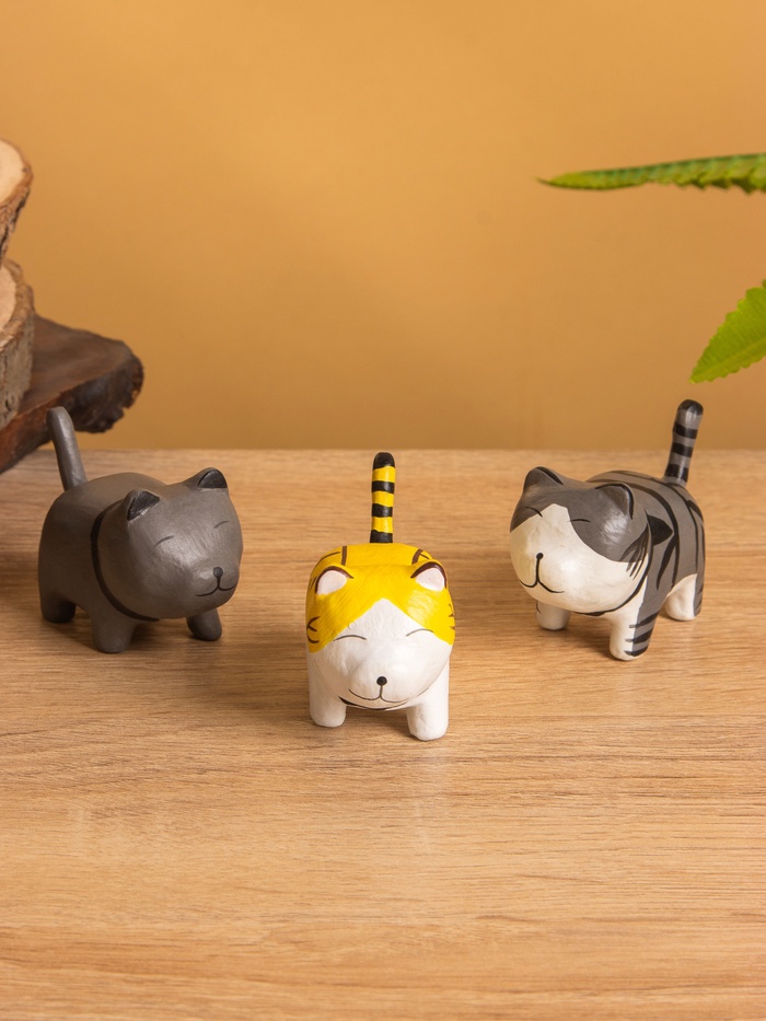 Сувенир «Котик Неко полосатый», 7×3×5 см, дерево, МИКС