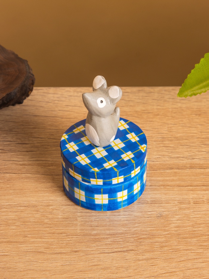 Сувенирная шкатулка «Мышка», 5×5×7 см, дерево, синяя - Фото 1