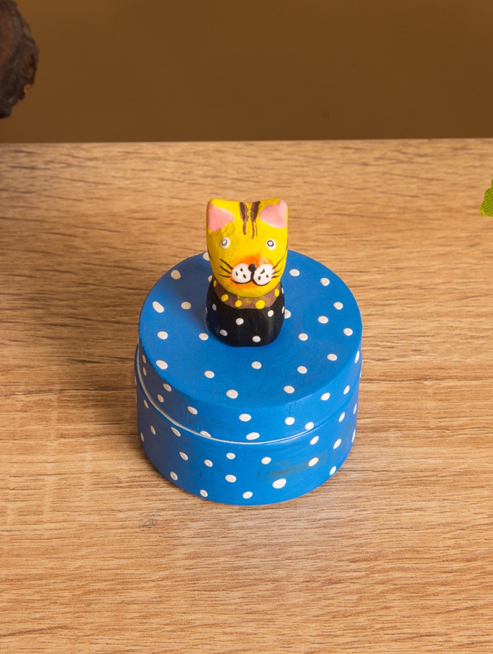 Сувенирная шкатулка «Котик», 5×5×7.5 ± см, дерево, синяя - Фото 1