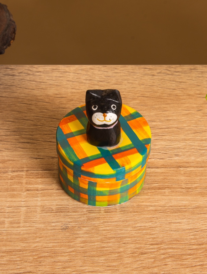 Сувенирная шкатулка «Чёрный Кот», 4.5×4.5×6 см, дерево, разноцветная - Фото 1