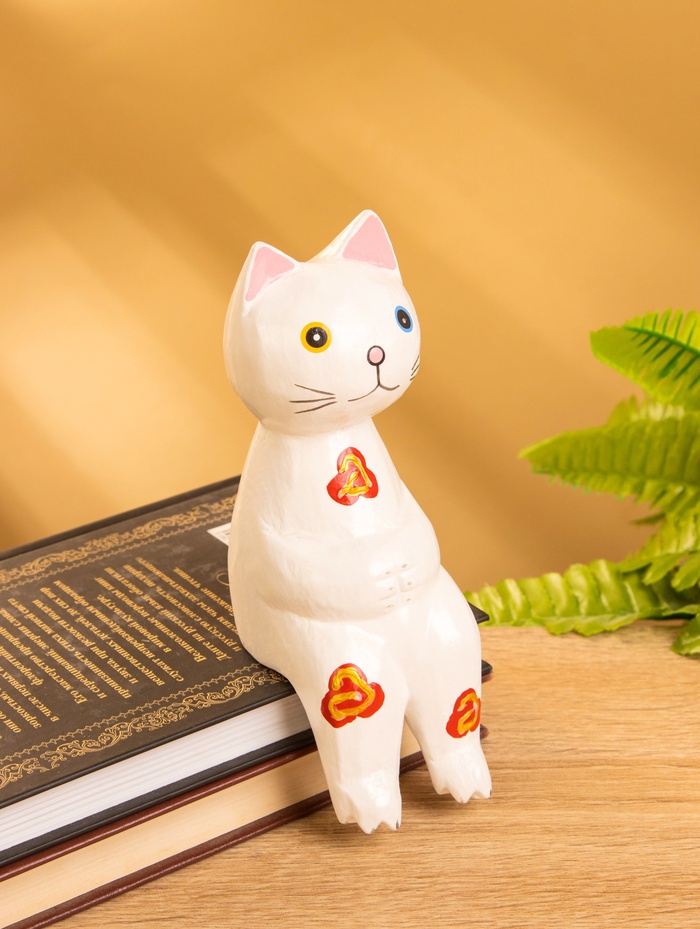 Сувенир «Кот сидячий», 7×5×15 см, дерево, белый